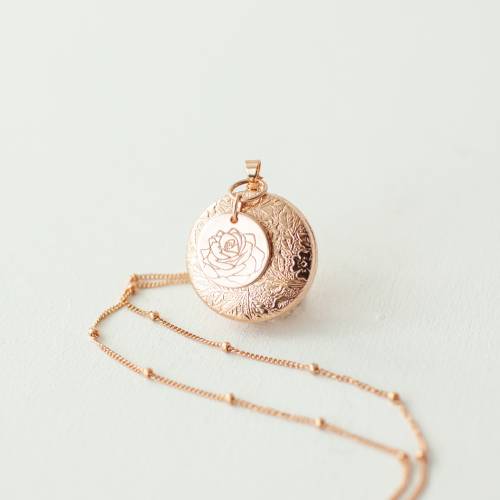 Birth Month Flower Locket in Gold, Antique Silver and Rose Gold on Satellite Chain