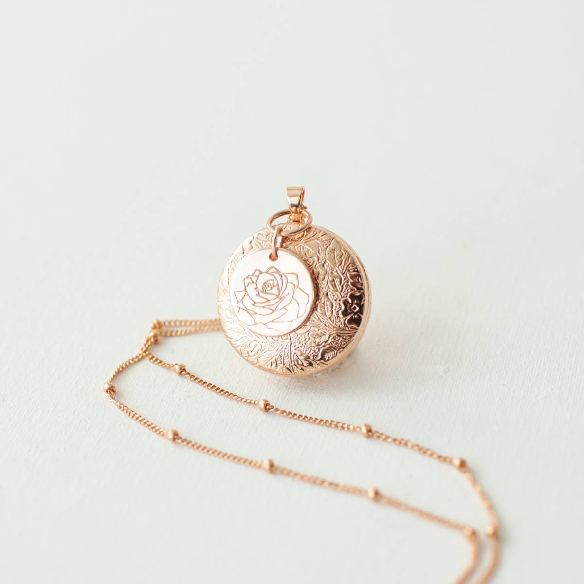 Birth Month Flower Locket in Gold, Antique Silver and Rose Gold on Satellite Chain Silver 0 Photos