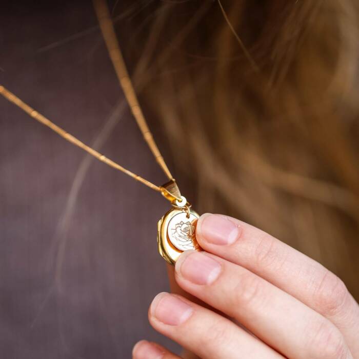 Oval Gold Filled or Sterling Silver Locket on Satellite Chain with Birth Month Flower - Image 5