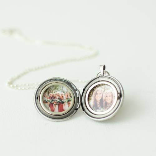 Dainty Floral Locket in Antique Silver, Gold, and Rose Gold - Choose 0-2 Photos (Smaller Version)