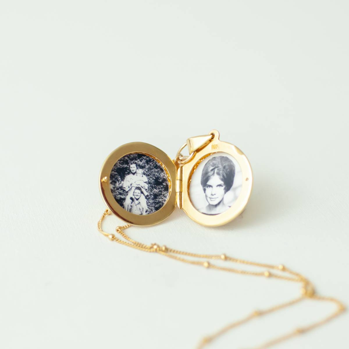 gold filled photo locket necklace on satellite chain
