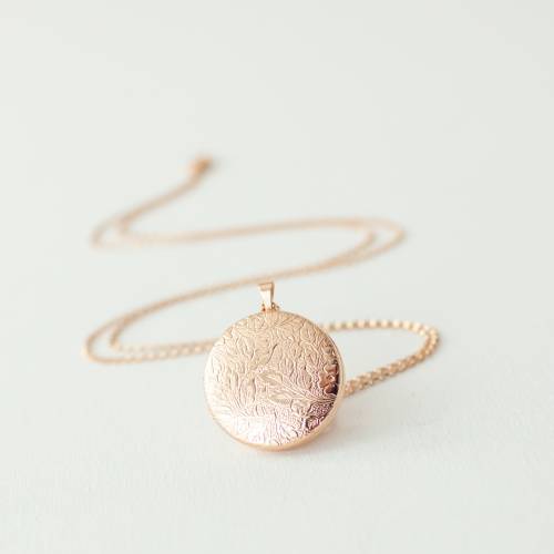 Dainty Floral Locket in Antique Silver, Gold, and Rose Gold - Choose 0-2 Photos (Smaller Version)