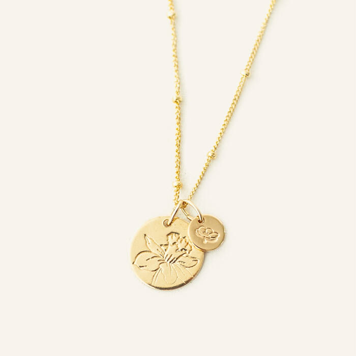 Birth Flower 1/2" and 1/4" Disc Necklace on Satellite Chain
