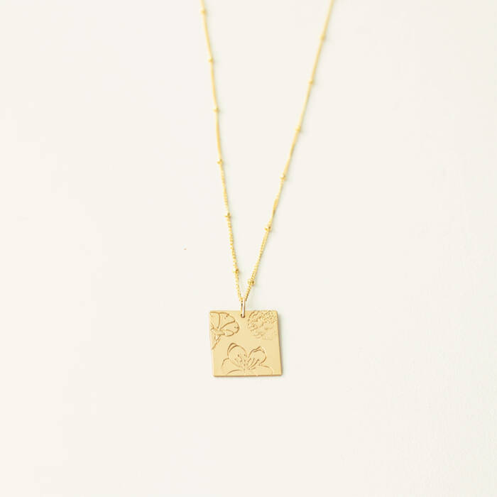 Birth Month Three Flower 5/8" Square Necklace on Satellite Chain