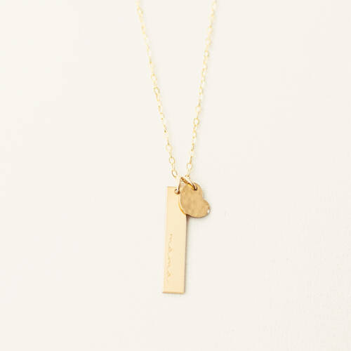Cursive Mama Bar and Hammered Heart Necklace