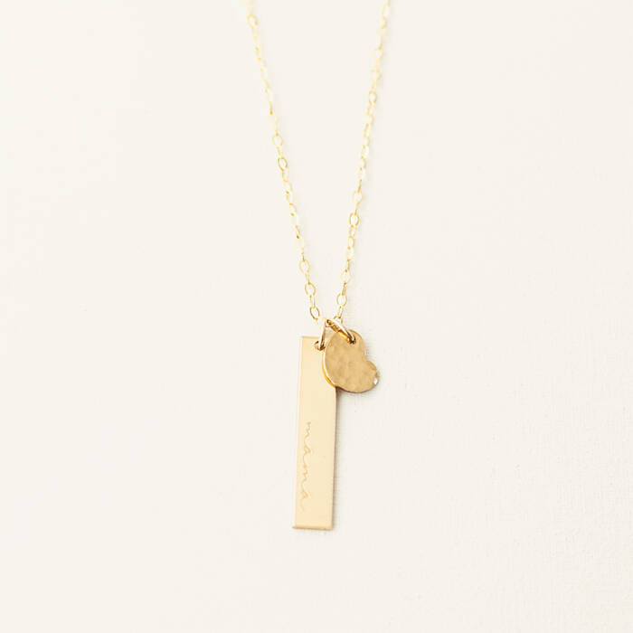 Cursive Mama Bar and Hammered Heart Necklace