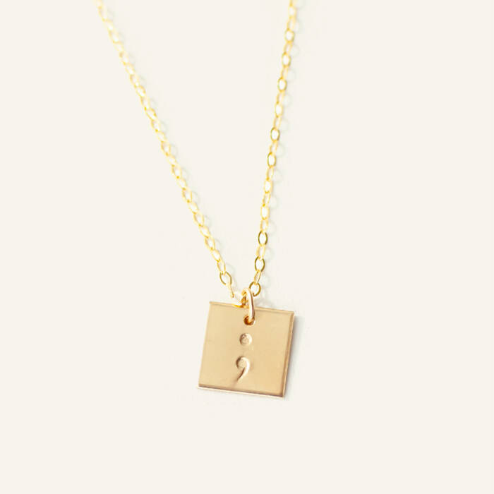 Project Semicolon 3/8" Square Necklace