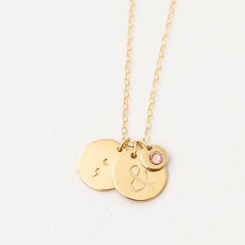 Semicolon, Ampersand and Swarovski Crystal Disc Necklace