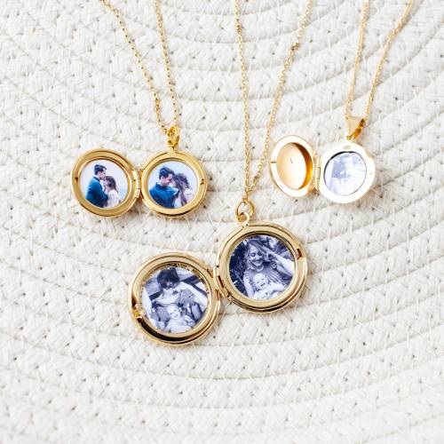 Sterling Silver or Gold Filled Round Photo Locket on Rolo Chain- We can Add Photos