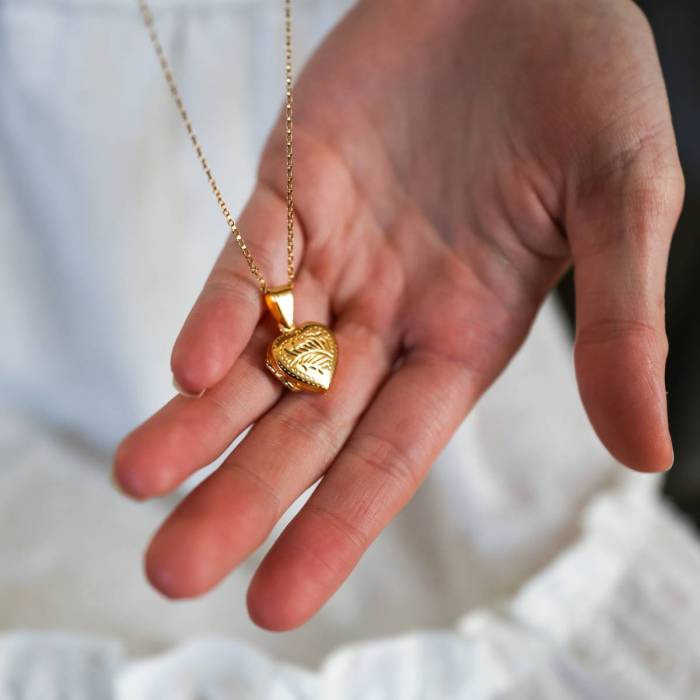 Sterling Silver or Gold Filled Dainty Etched Floral Heart Locket on Rolo Chain - We can Add Photos - Image 5
