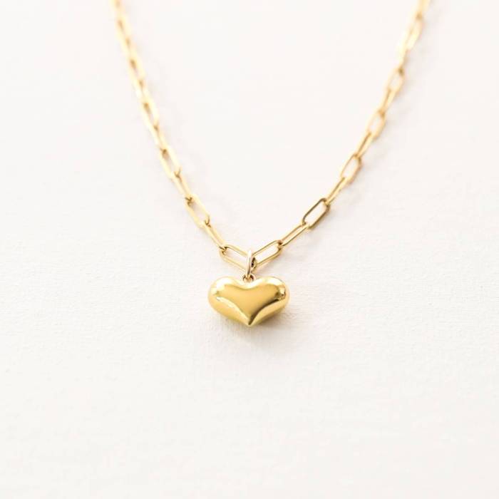 Heart Charm Necklace on Paper Clip Chain