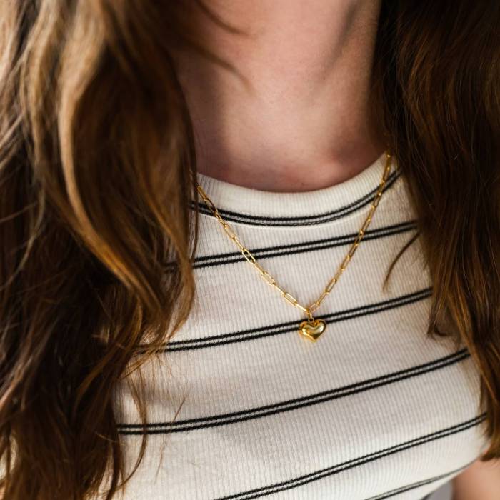 Heart Charm Necklace on Paper Clip Chain - Image 5