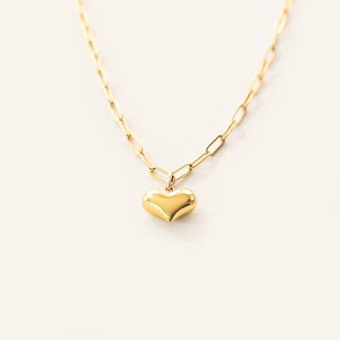 Heart Charm Necklace on Paper Clip Chain