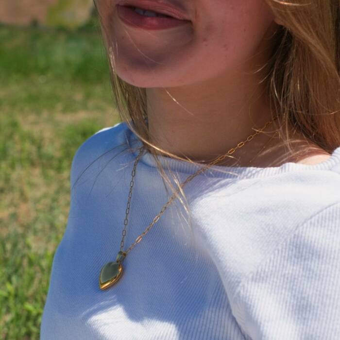 Big Simple Heart Locket Necklace on Paperclip Chain - Image 3