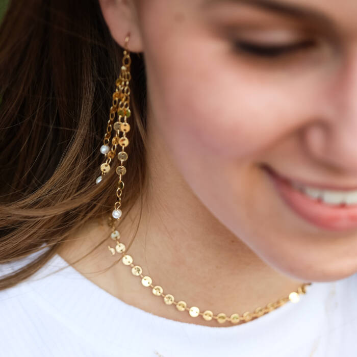 Dangle Sequin and Pearl Drop Earrings - Image 9