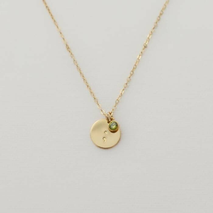 Semicolon 1/2" Disc and Birthstone Necklace - Image 8