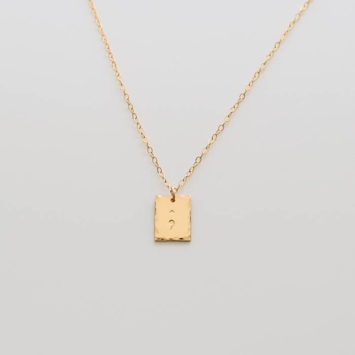 Semicolon 1/3" Hammered Rectangle Necklace