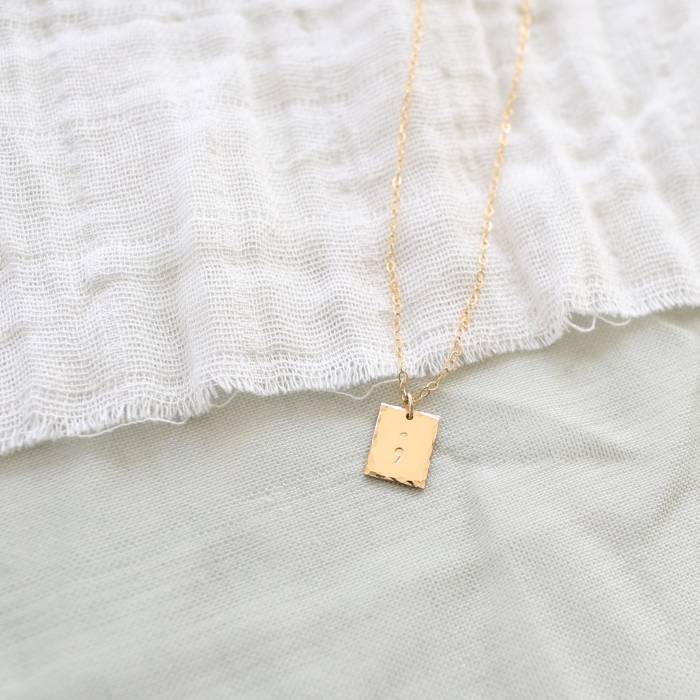 Semicolon 1/3" Hammered Rectangle Necklace - Image 2