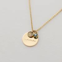 Cursive Mama 5/8" Disc with Birthstone and 1/4" Disc Birth Month Necklace - Image 3
