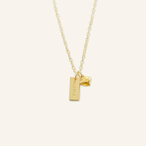 Dainty Mama Bar and Heart Charm Necklace
