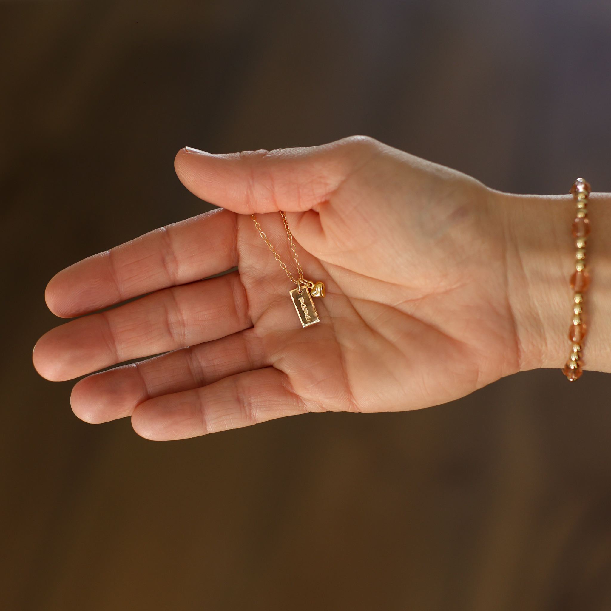 Dainty Mama Bar and Heart Charm Necklace - Image 4