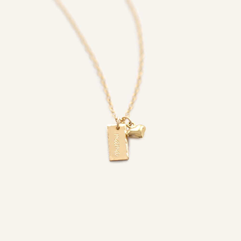 Dainty Mama Bar and Heart Charm Necklace