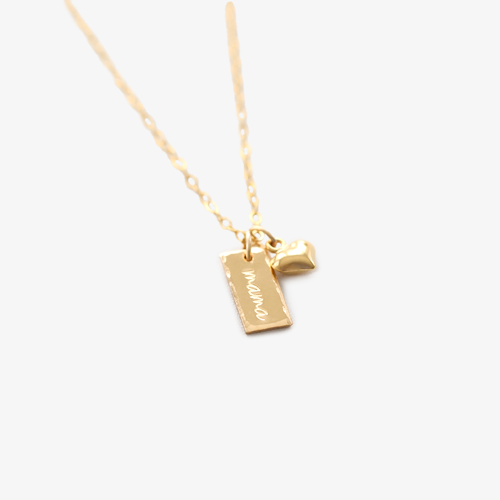 Dainty Mama Bar and Heart Charm Necklace