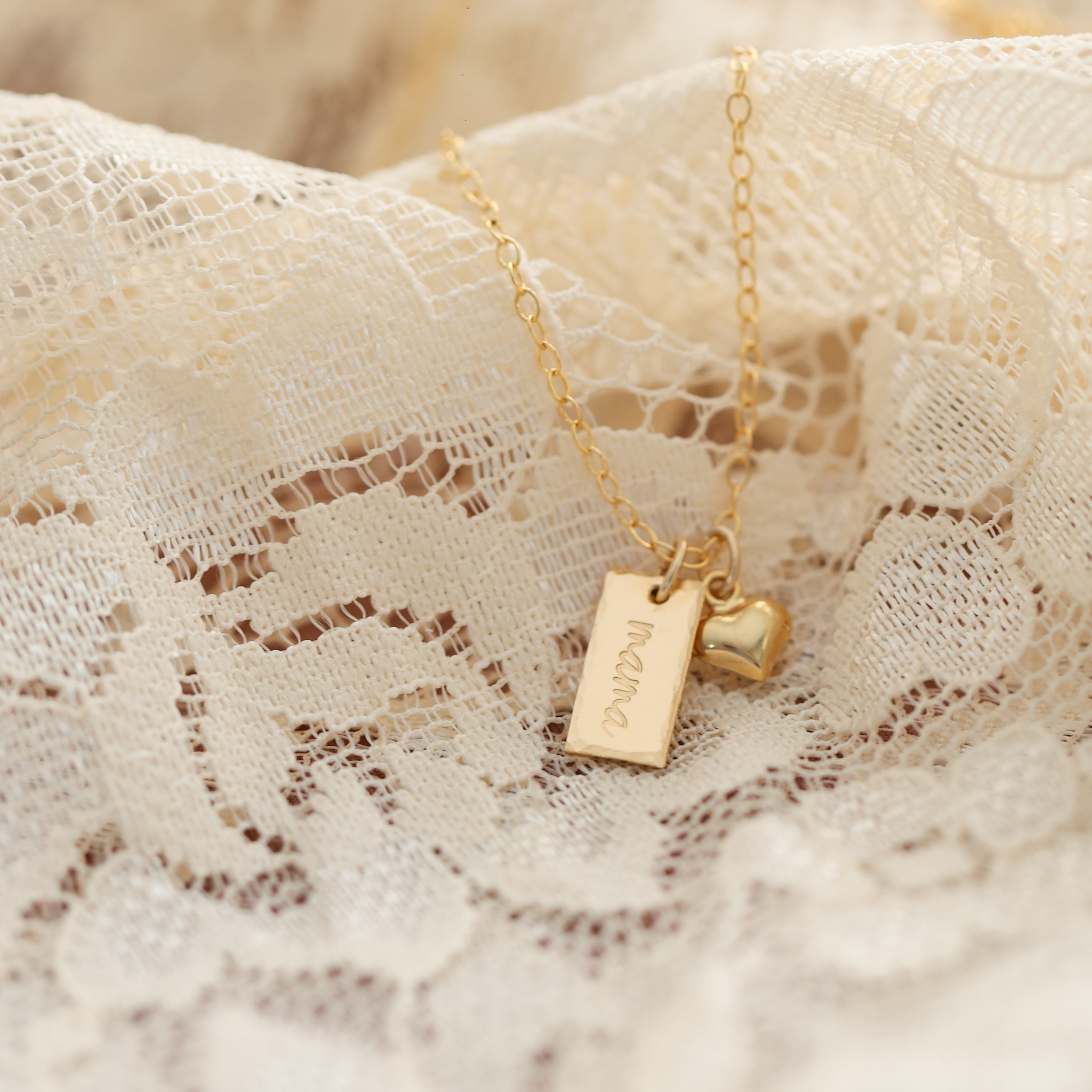 Dainty Mama Bar and Heart Charm Necklace - Image 3