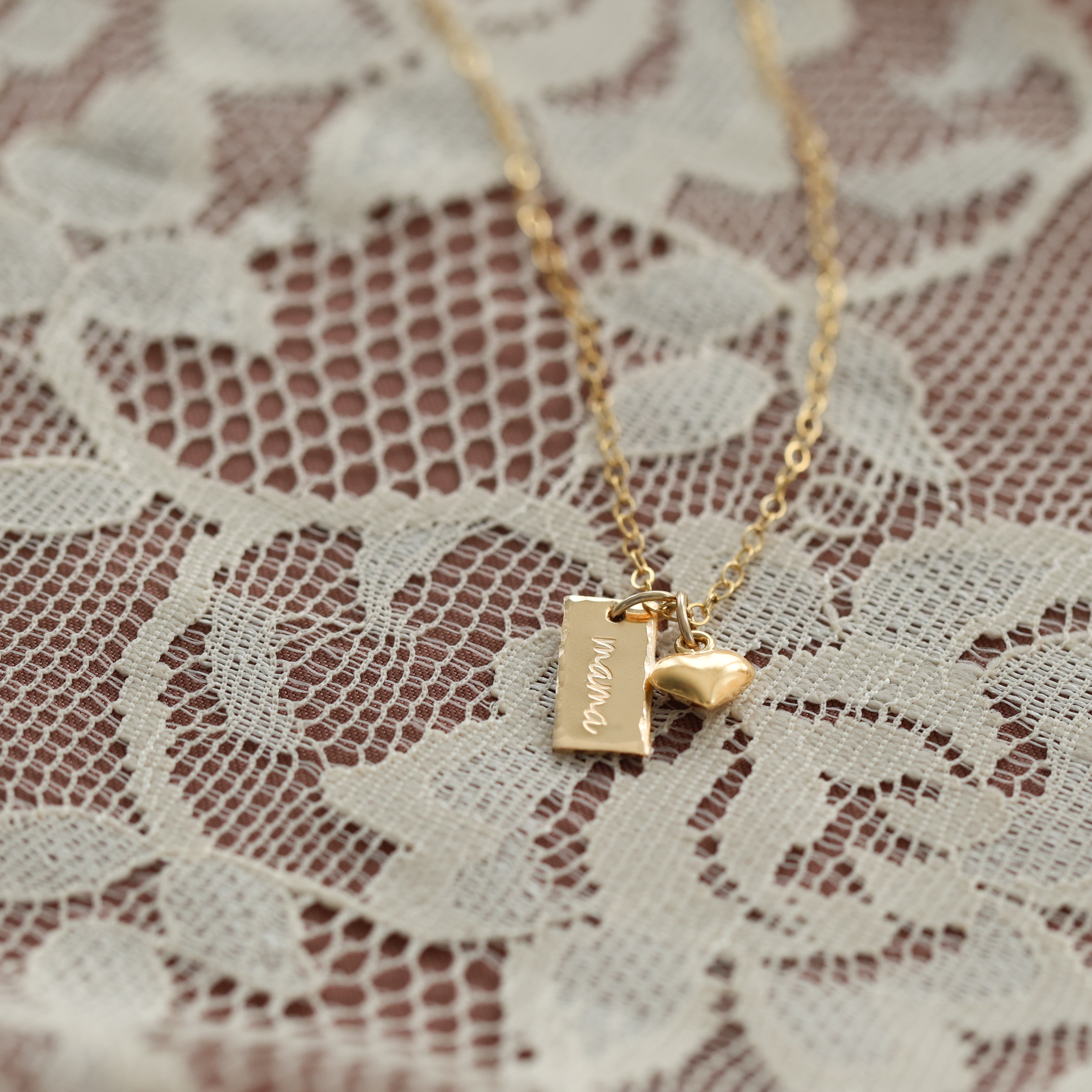 Dainty Mama Bar and Heart Charm Necklace - Image 2