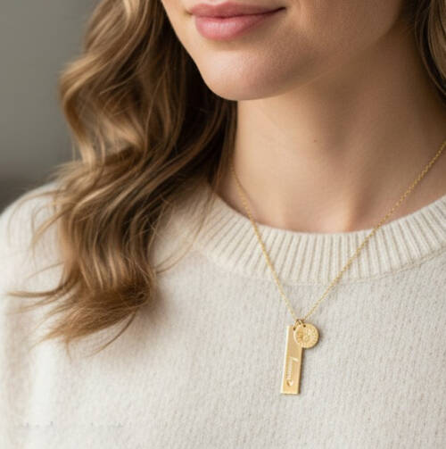 Brave Bar and Birth Month Disc Necklace