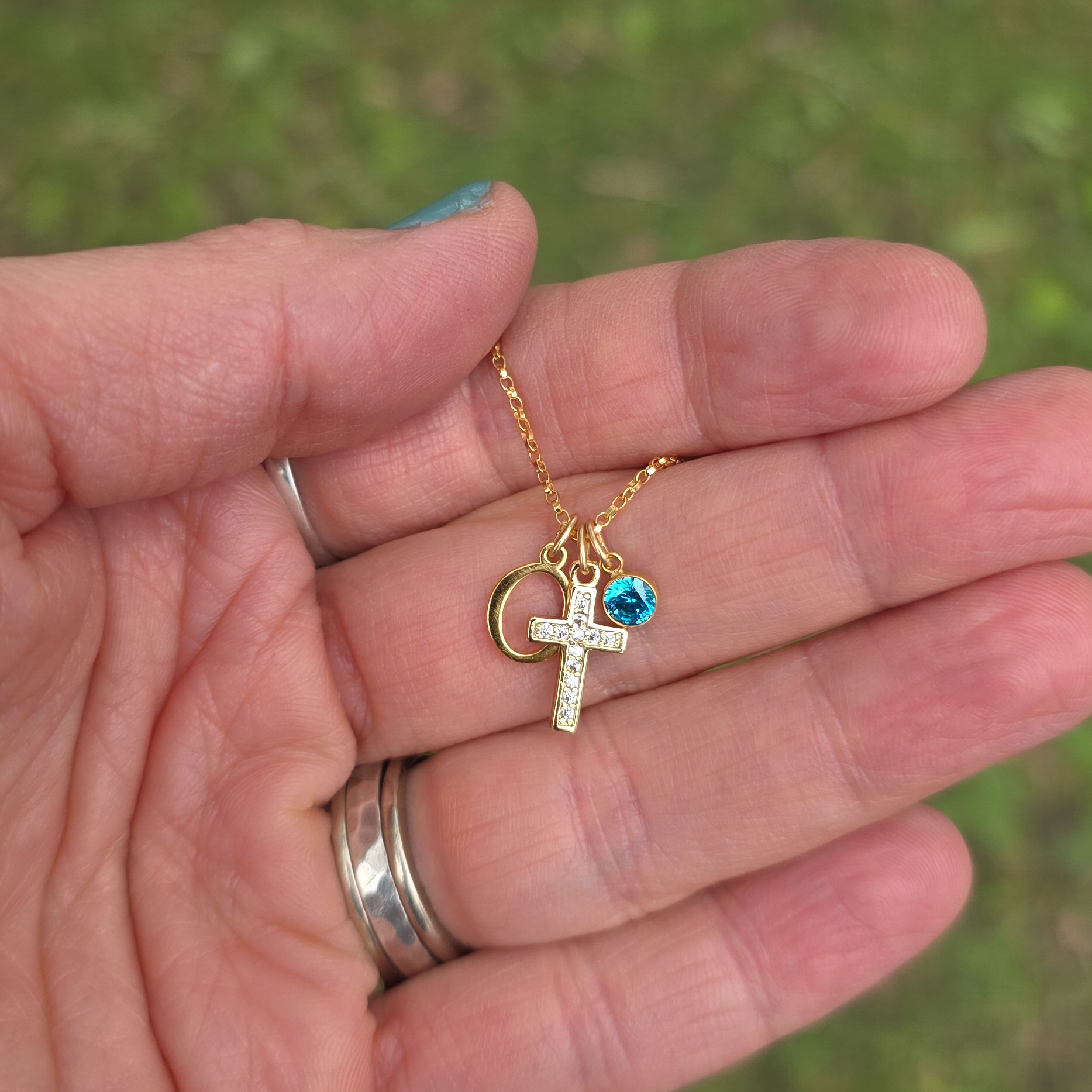 Gold Filled CZ Cross Charm Necklace - Image 3