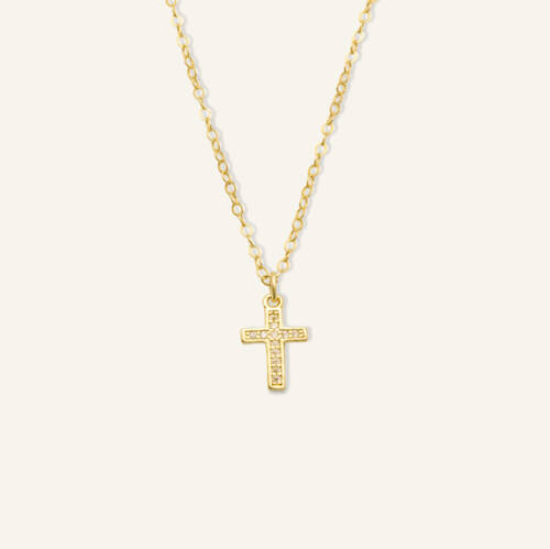 Gold Filled CZ Cross Charm Necklace
