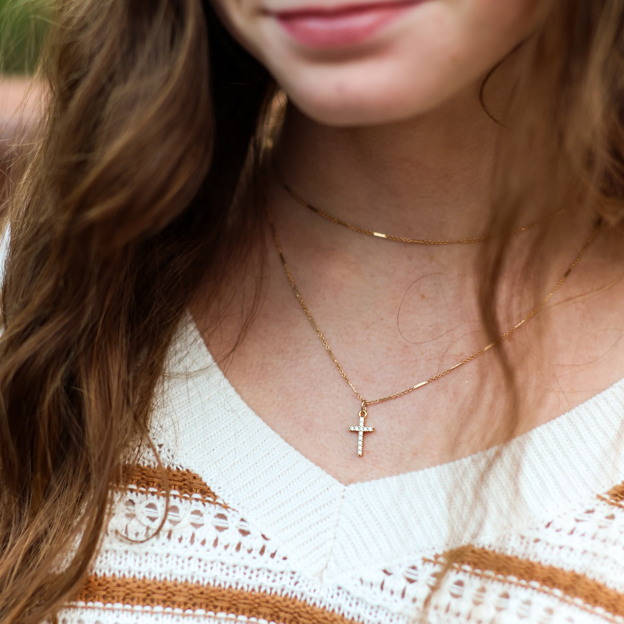 Gold Filled CZ Cross Charm Necklace - Image 2